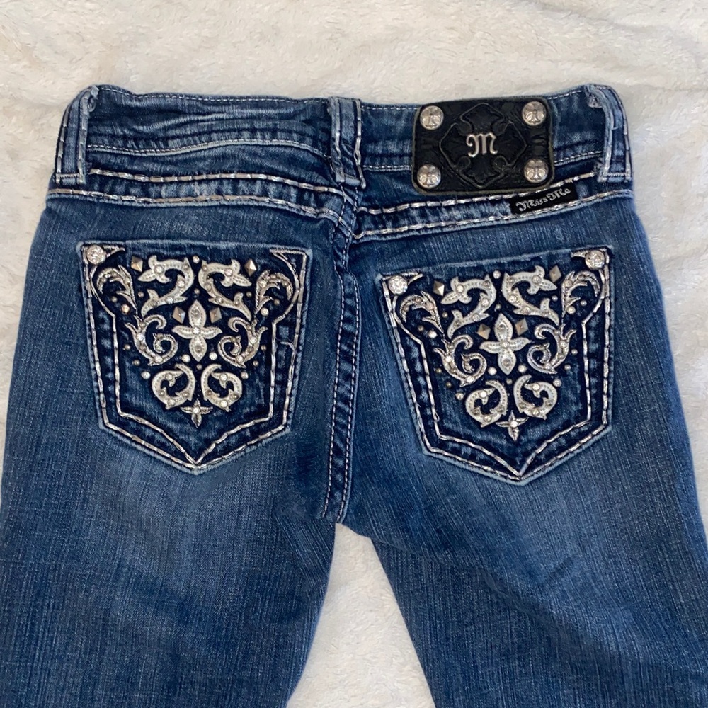 Miss Me Women's Boot Cut Jeans - Dark Blue with Silver Embellishment